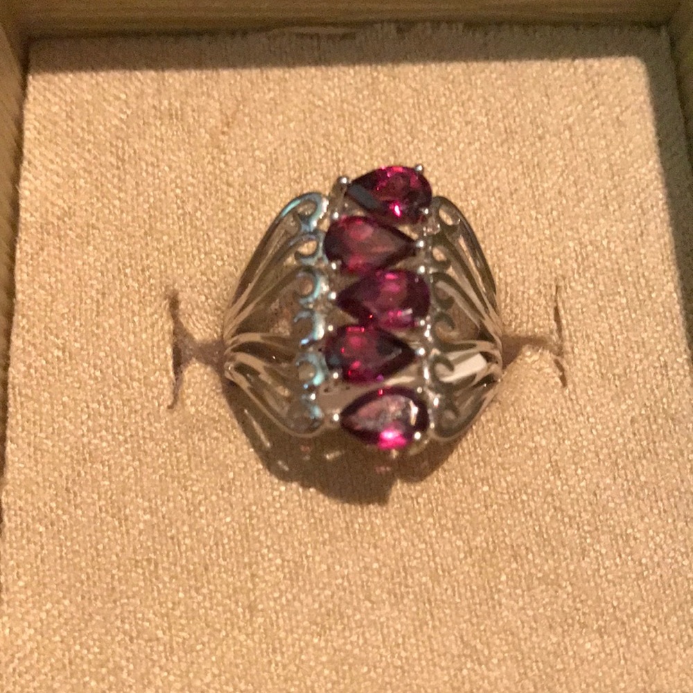 2.38 ctw pear shape raspberry rhodolite five stone